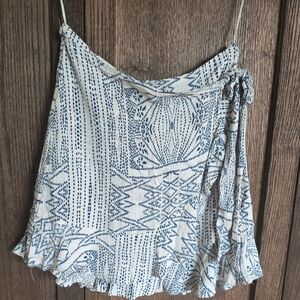 Faux Wrap Blue and White Patterned Mini Skirt